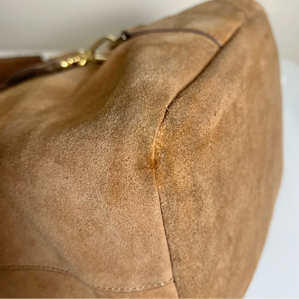 India Hicks Tan Suede Edwina Hobo Bag Purse with Gold-Tone Hardware